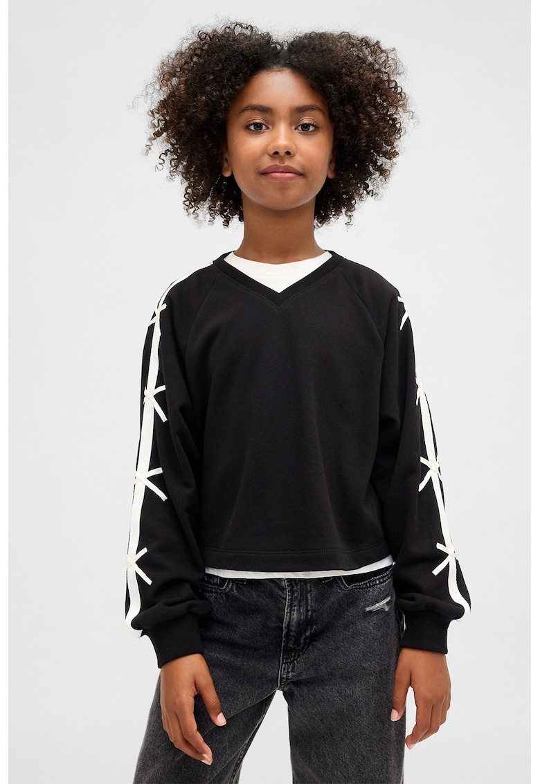 Bluza de trening cu decolteu in V si dungi contrastante
