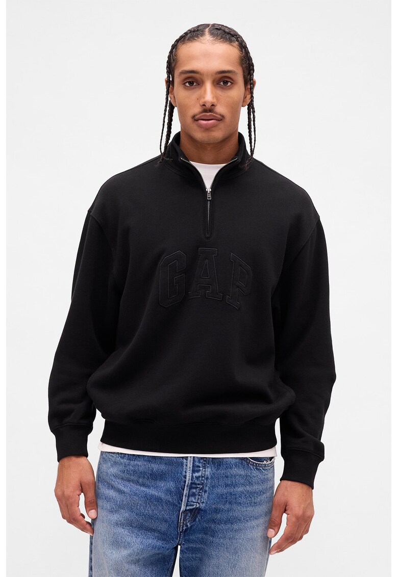 Bluza de trening lejera cu fenta cu fermoar - Negru