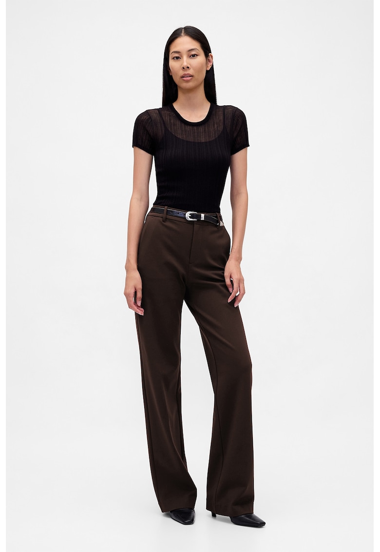 Pantaloni cu croiala ampla si talie inalta - Maro inchis