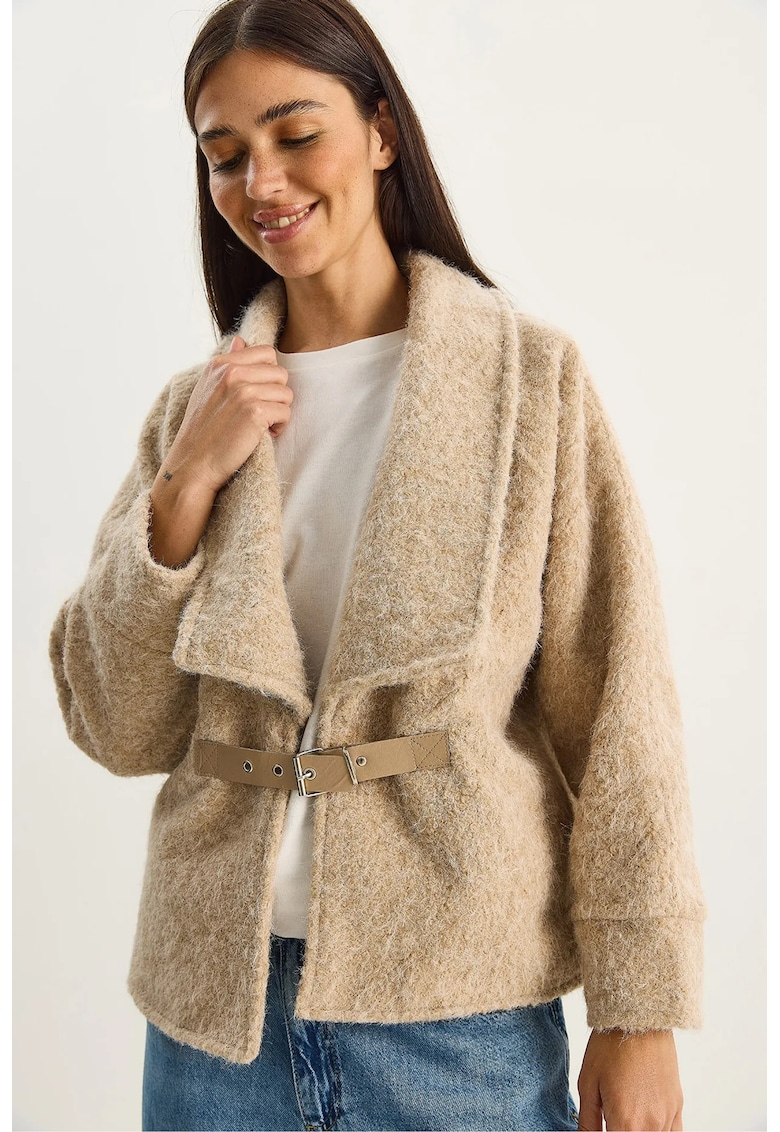 Palton dama HiCCUP - LUCCI - detaliu curea - bej natural - fleece