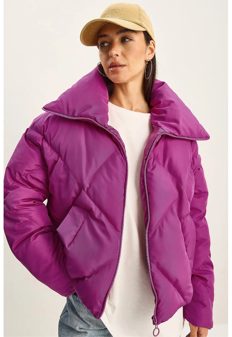 Geaca Puffer supradimensionata - roz magenta - textil