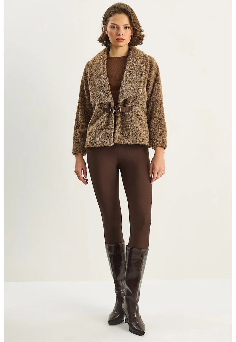 Palton dama HiCCUP - maro camel - fleece - detaliu curea