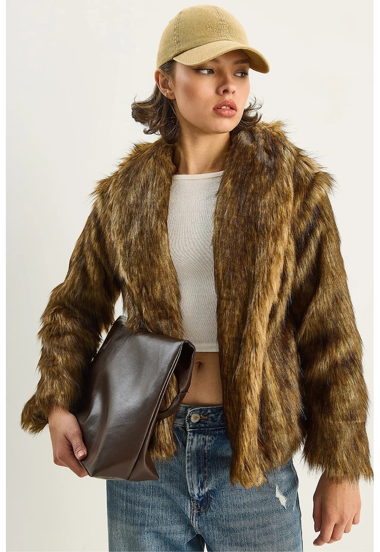 Palton dama HiCCUP - blana artificiala - maro - fleece