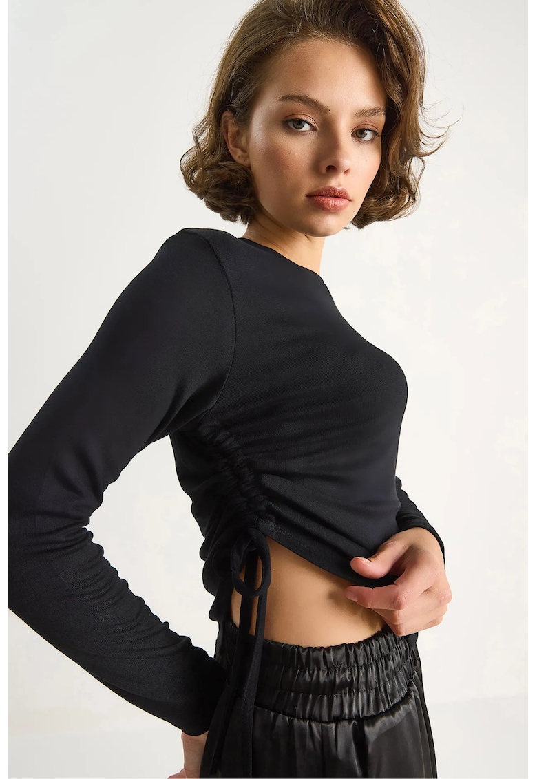 Bluza dama - HiCCUP - top de baza cu tiv asimetric - negru - jerseu