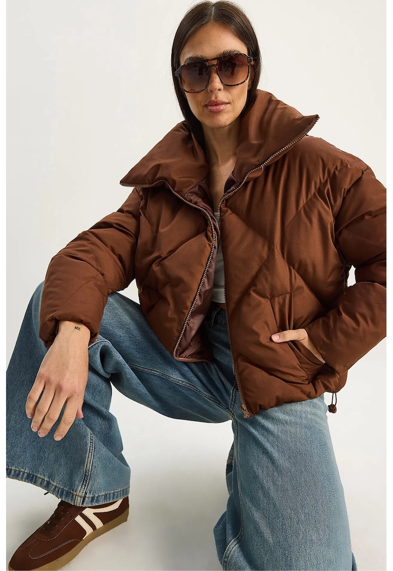 Geaca matlasata supradimensionata maro mocha inchis - textil