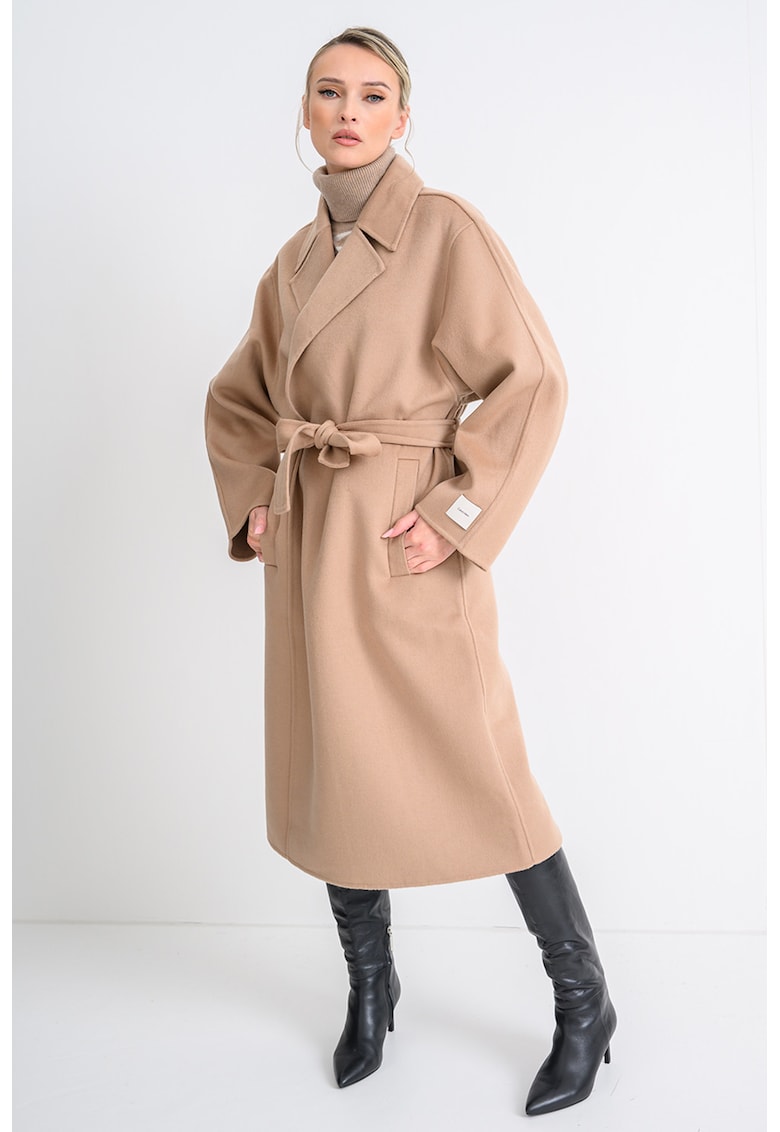 Palton din amestec de lana cu cordon Hero