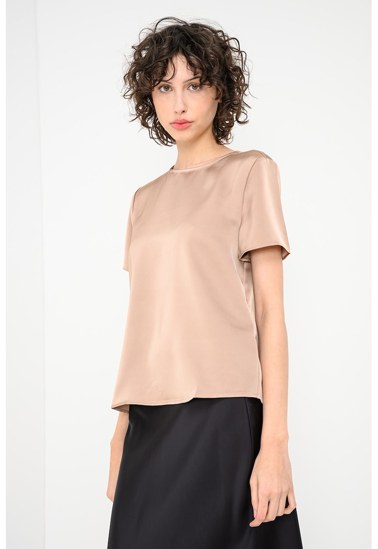 Bluza din satin cu maneca scurta - Bej