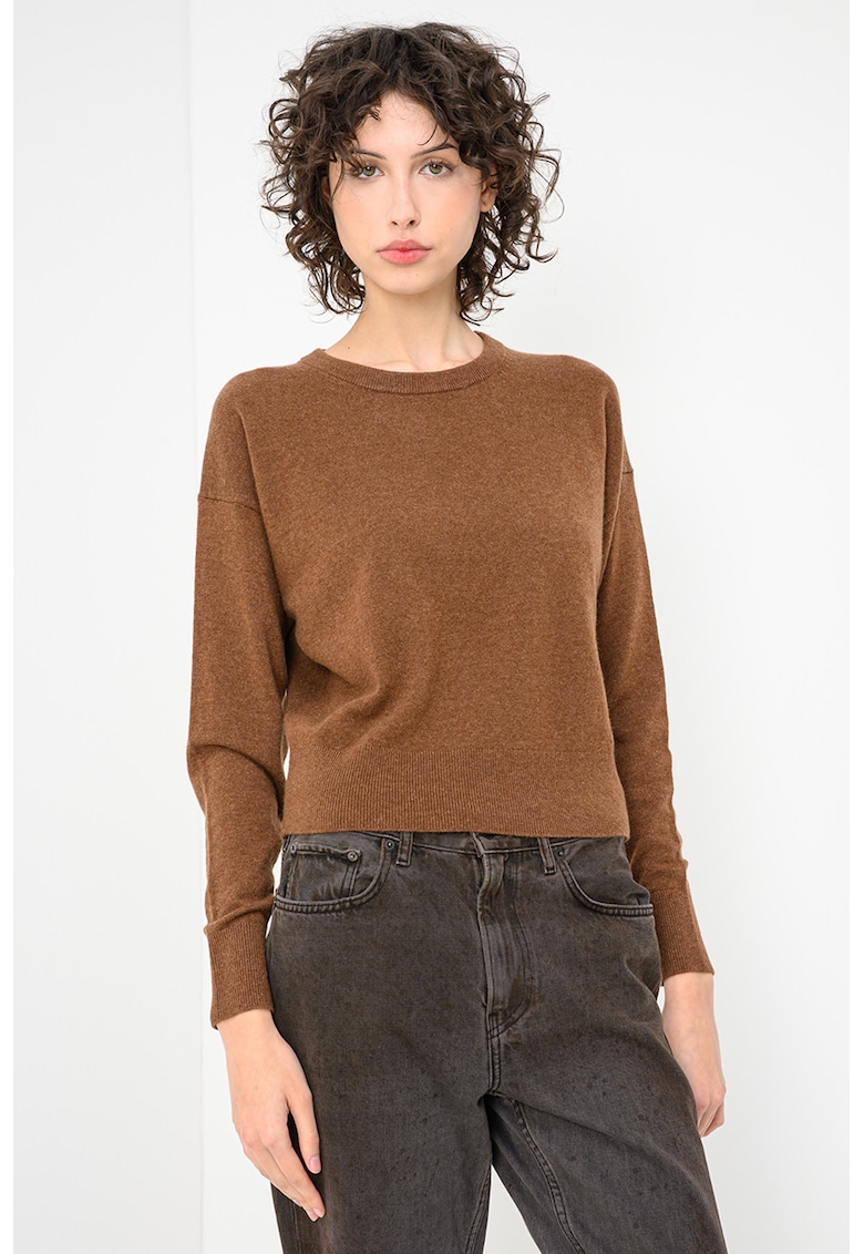 Pulover din casmir cu model uni - Maro camel