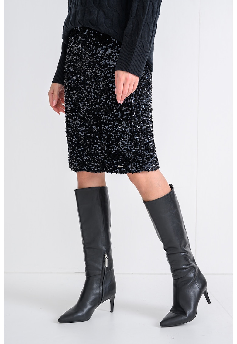 Fusta midi cu croiala dreapta si paiete