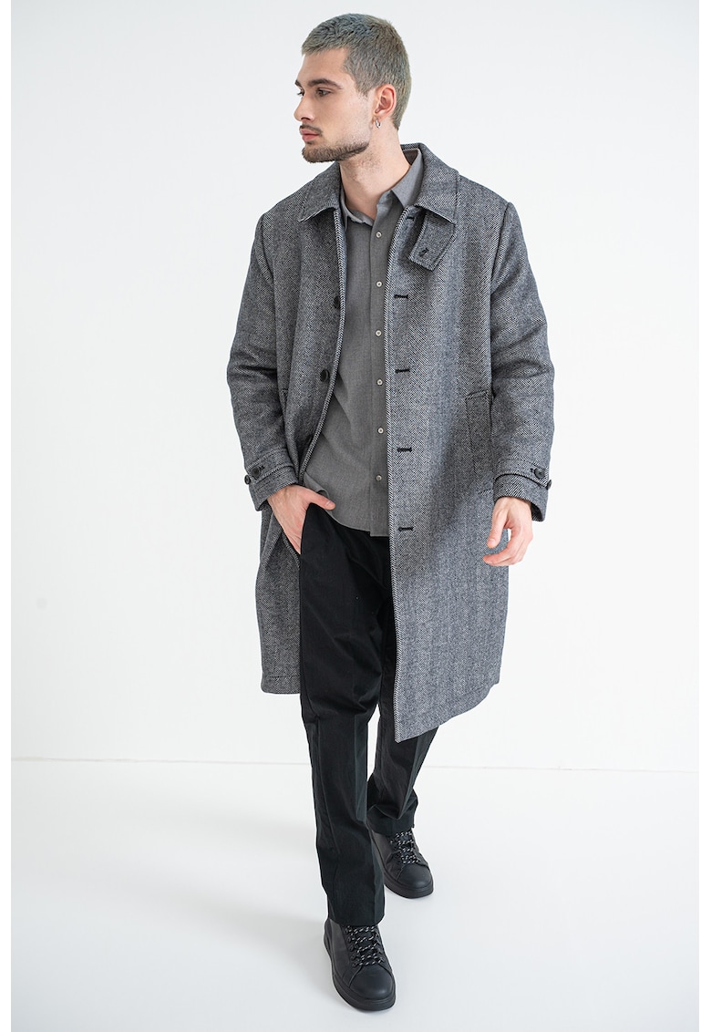 Palton din amestec de lana - Alb/Gri inchis