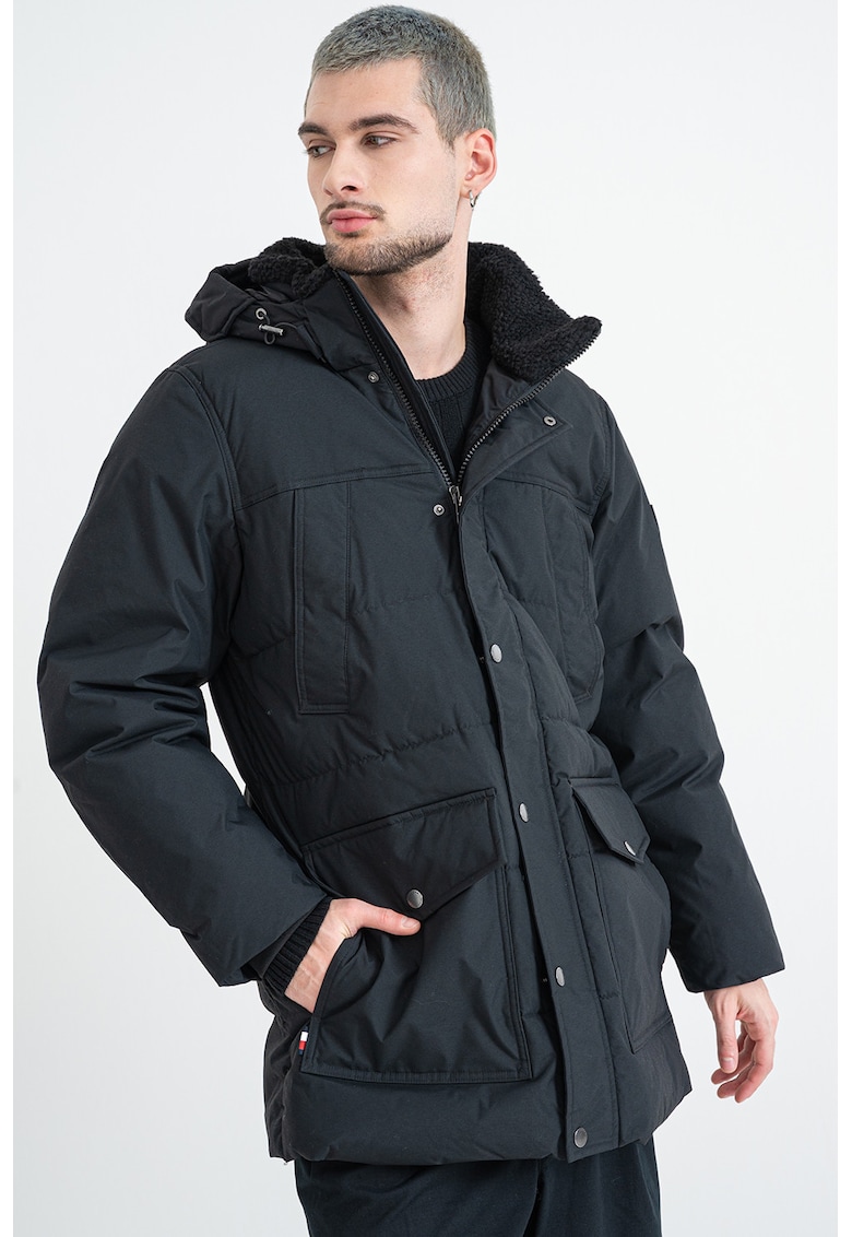 Geaca cu umplutura de puf si gluga - Negru