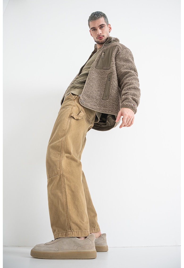 Jacheta regular-fit din blana shearling sintetica cu buzunar pe piept