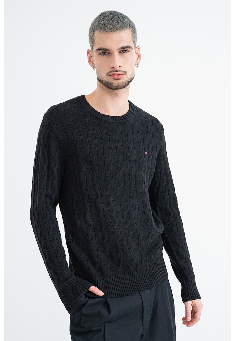 Pulover din amestec de lana cu detalii cu aspect impletit