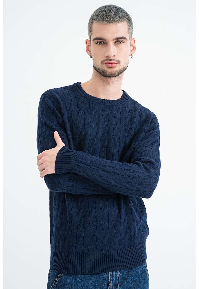 Pulover din amestec de lana cu detalii cu aspect impletit