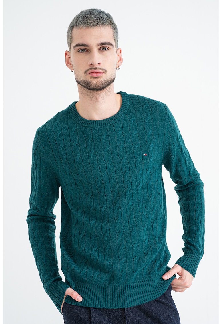 Pulover din amestec de lana cu detalii cu aspect impletit