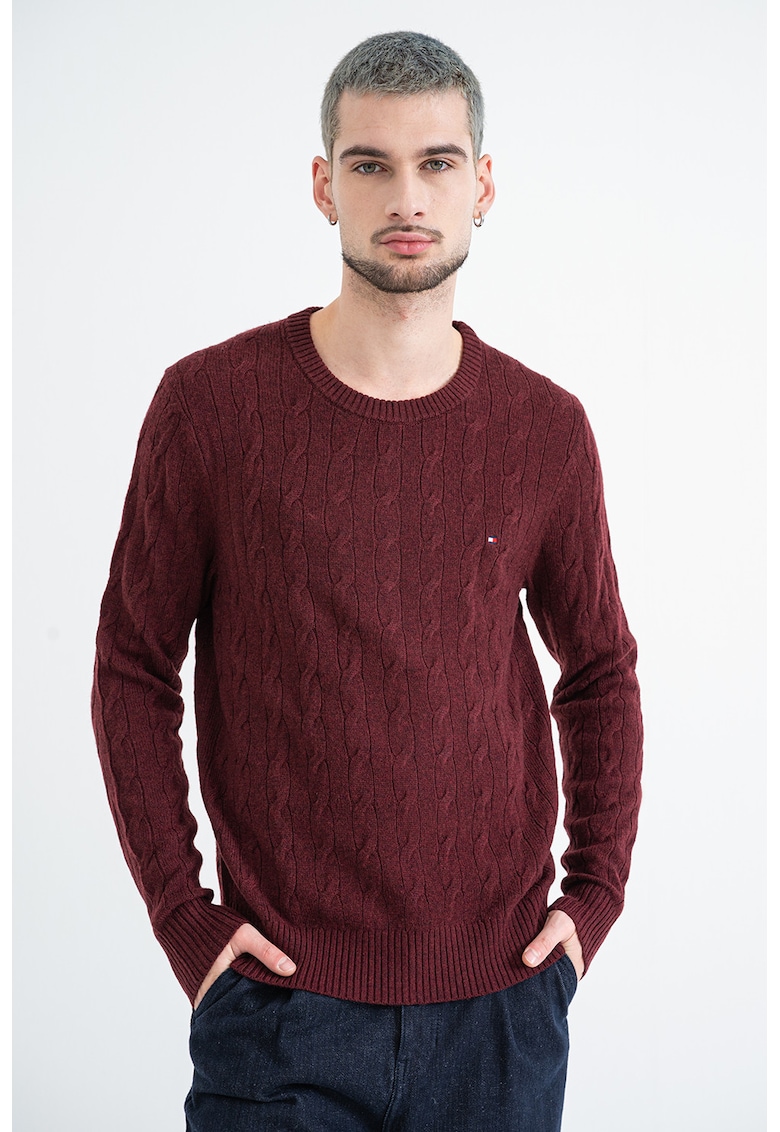 Pulover din amestec de lana cu detalii cu aspect impletit