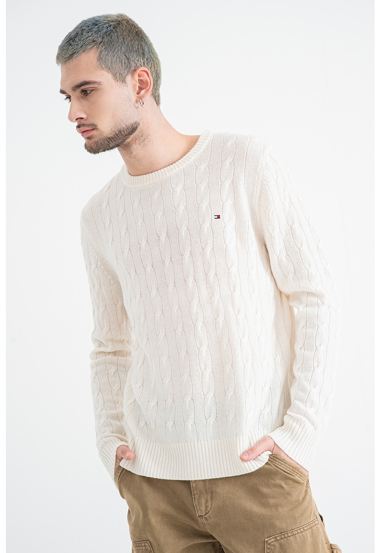 Pulover din amestec de lana cu detalii cu aspect impletit