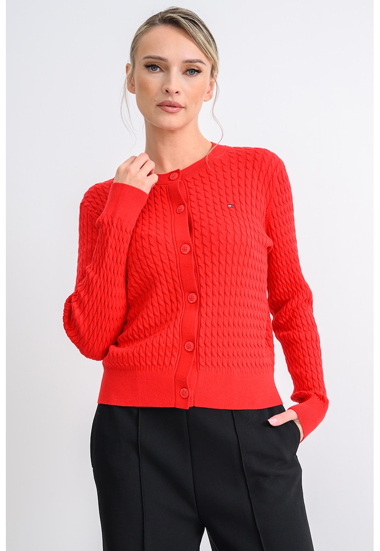 Cardigan din bumbac organic cu design torsade si nasturi