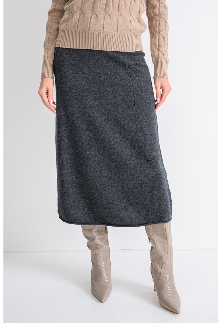 Fusta din lana cu croiala in A si talie inalta - Gri inchis