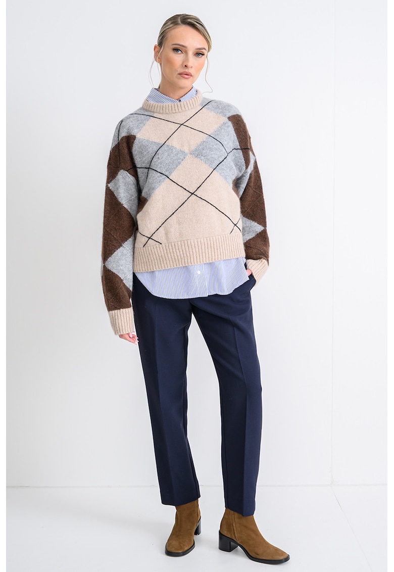 Pulover din amestec de lana alpaca cu model in carouri