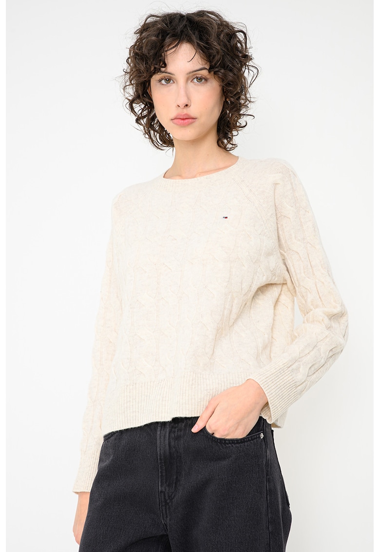 Pulover din lana cu design torsade - Bej