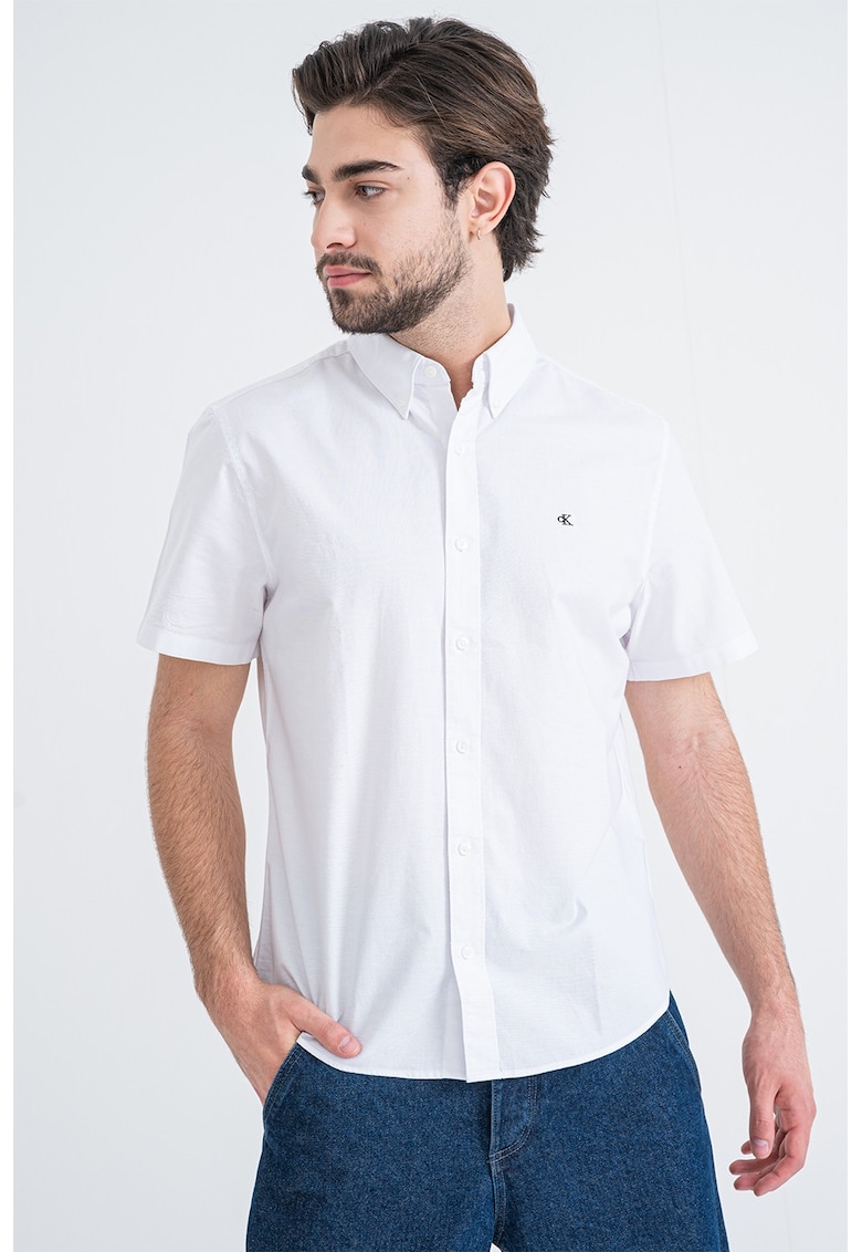 Camasa cu maneci scurte si detaliu cu broderie logo - Alb