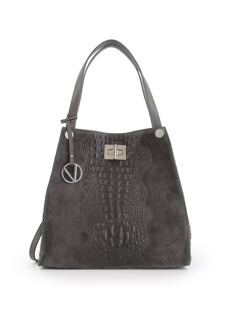 Geanta shopper din piele intoarsa si piele naturala