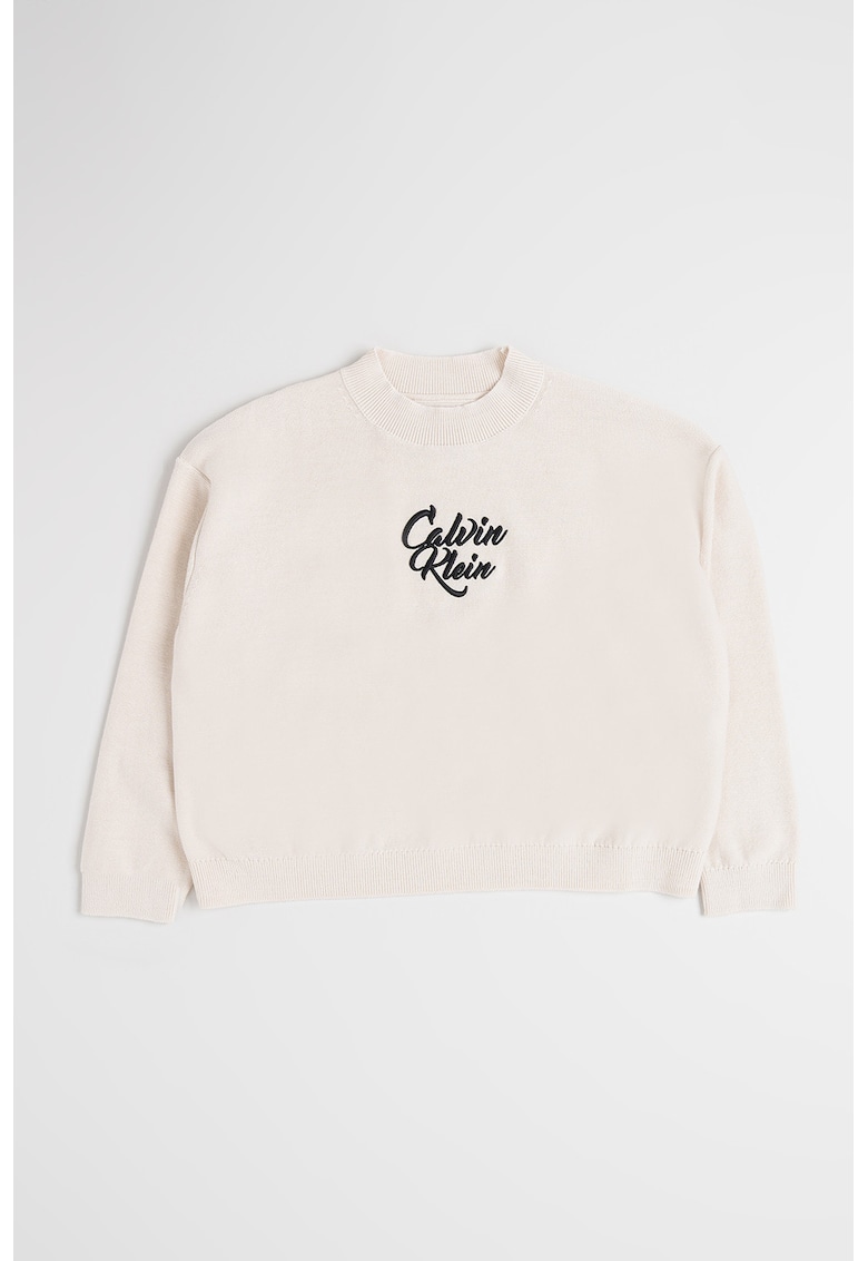 Pulover cu broderie logo - Alb murdar