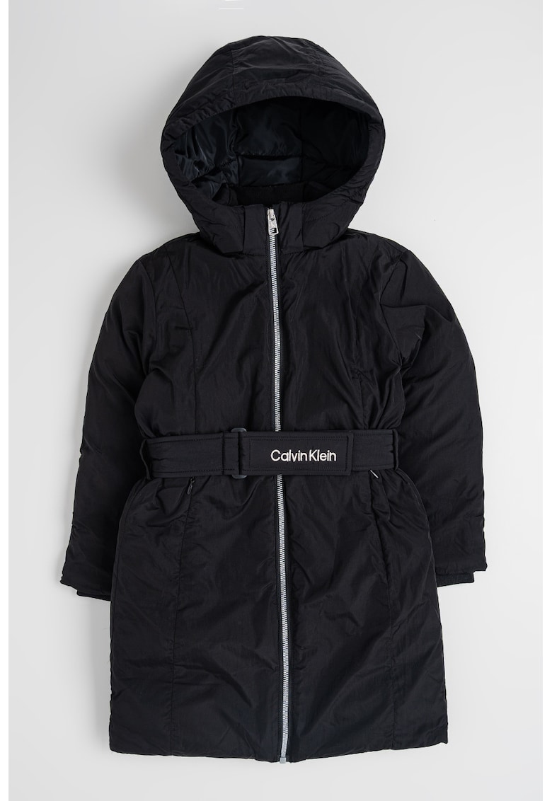 Geaca cu gluga si curea in talie