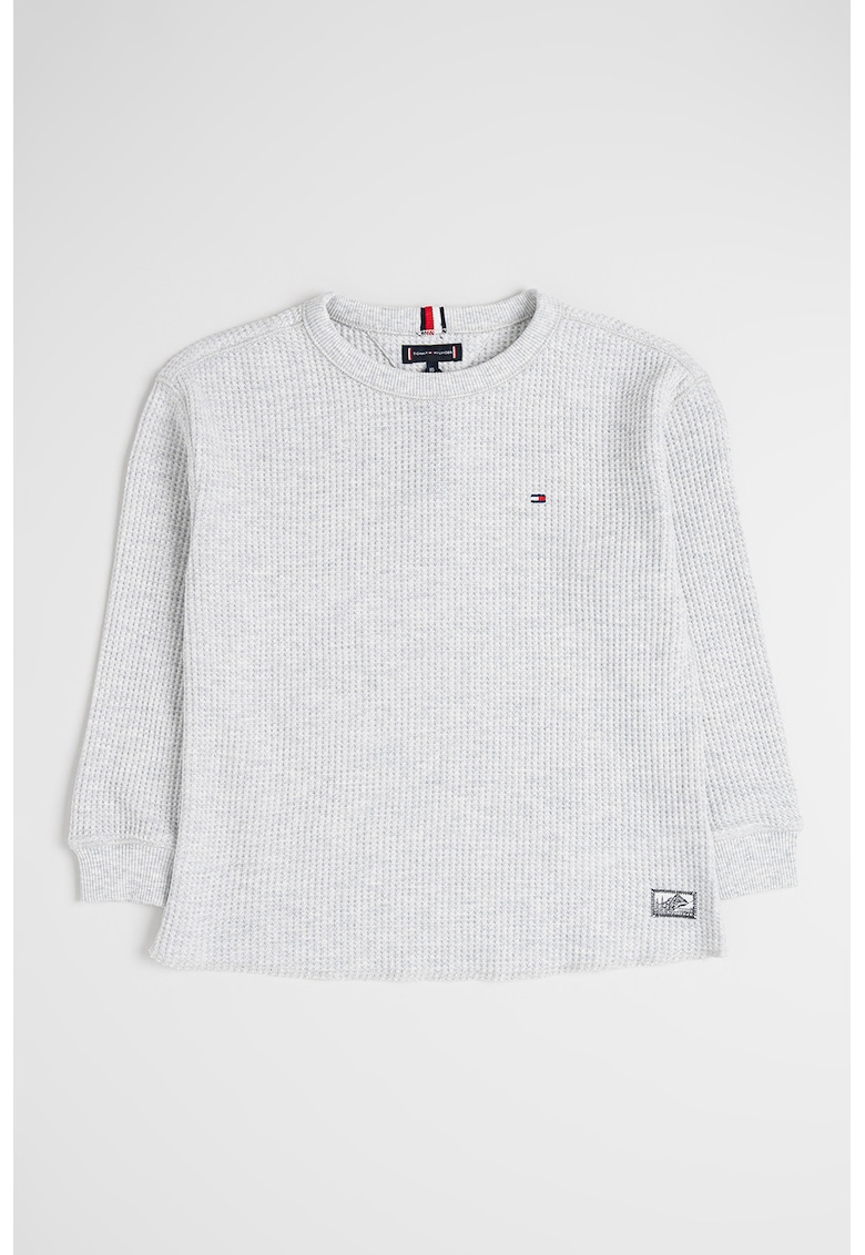 Bluza din amestec de bumbac organic cu model texturat - Alb