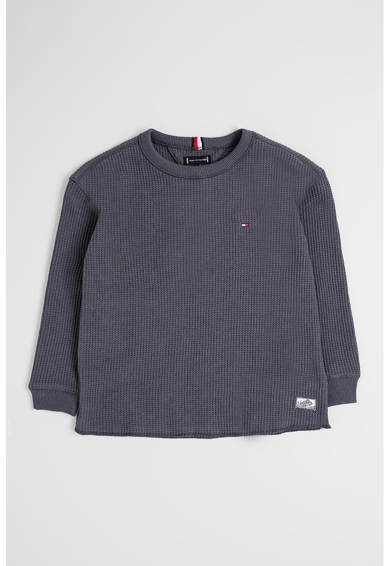 Bluza din amestec de bumbac organic cu model texturat - Gri inchis