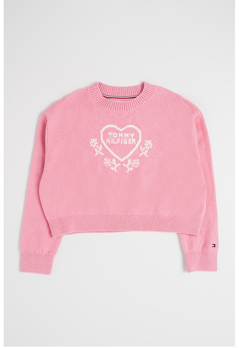 Pulover cu logo brodat - Roz deschis