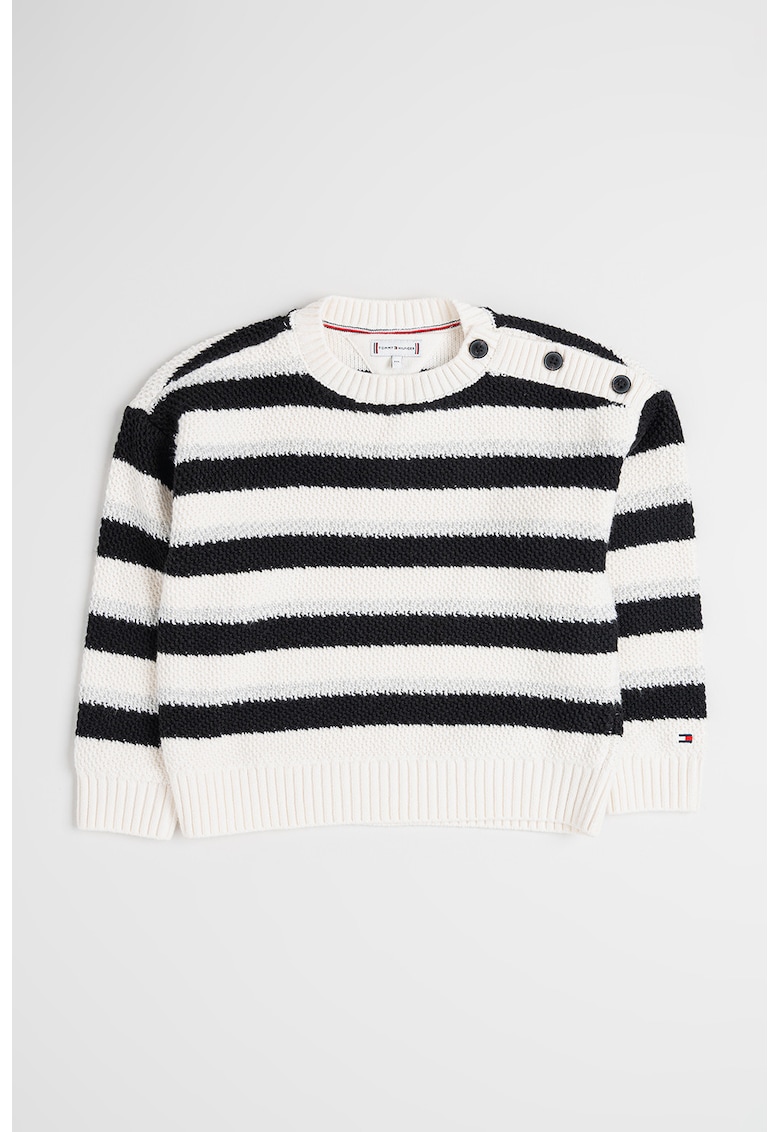 Pulover in dungi cu decolteu la baza gatului - Alb/Negru