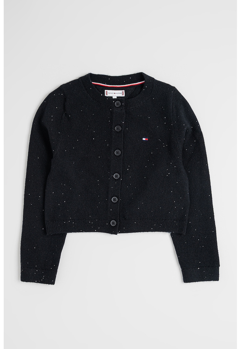Cardigan cu nasturi si aplicatii de paiete - Negru