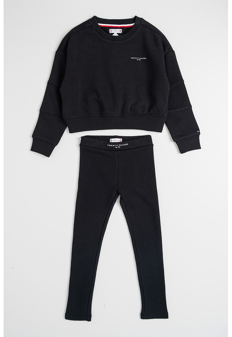 Set de bluza de trening si colanti cu detalii logo - 2 piese - Negru