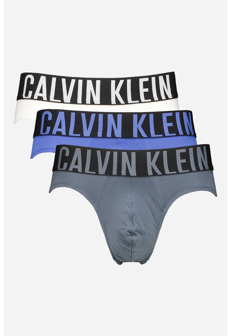 Set de chiloti cu banda logo in talie -3 Perechi - Albastru prafuit/Albastru royal/Alb optic