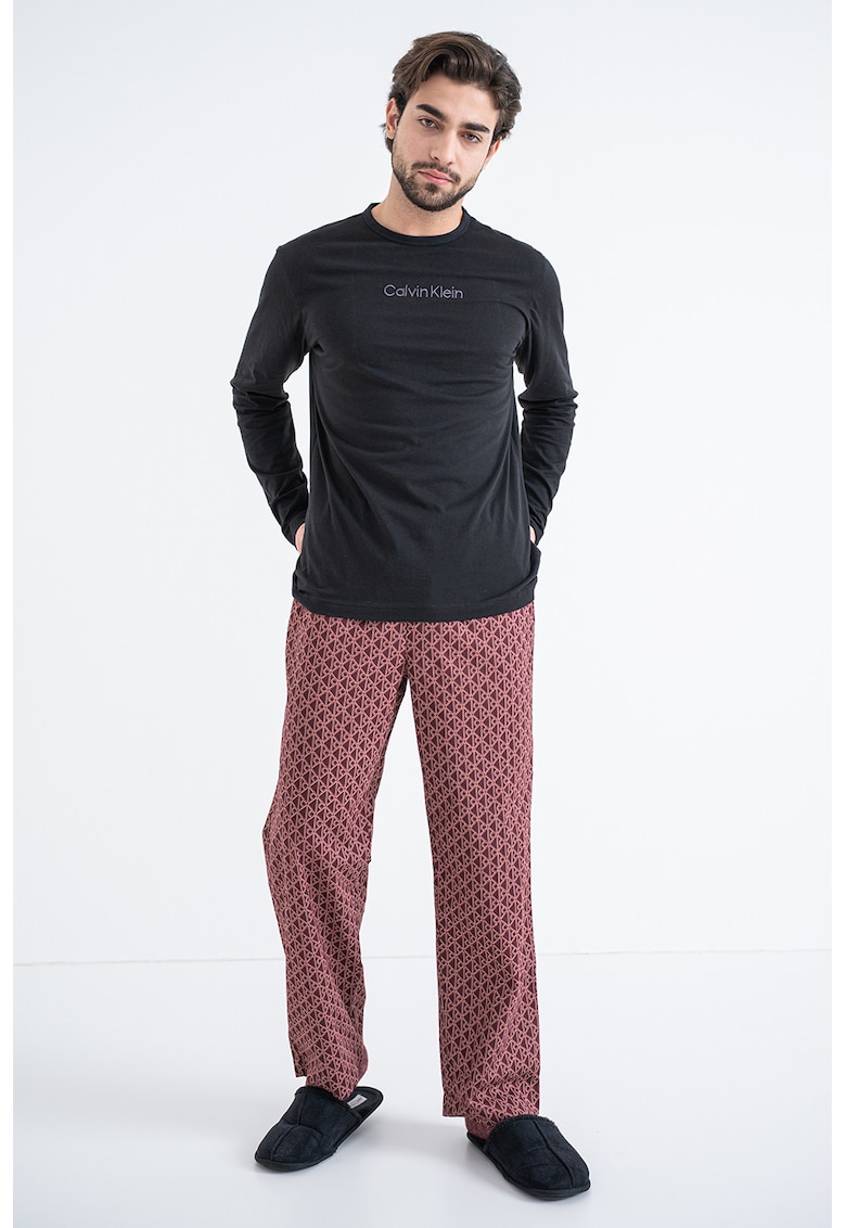 Pijama lejera de bumbac cu logo brodat pe piept