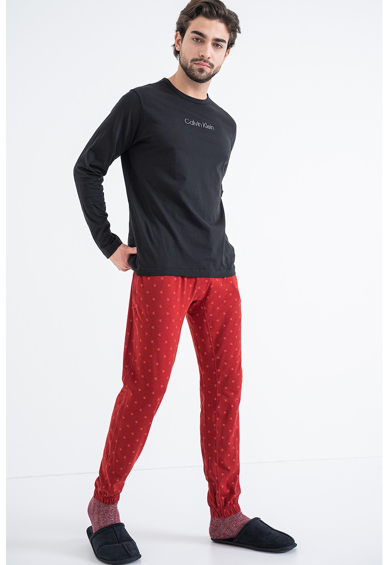 Pijama de bumbac cu decolteu la baza gatului