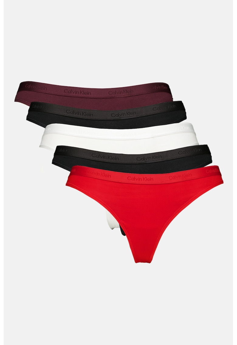 Set de chiloti tanga cu banda logo in talie - 5 perechi