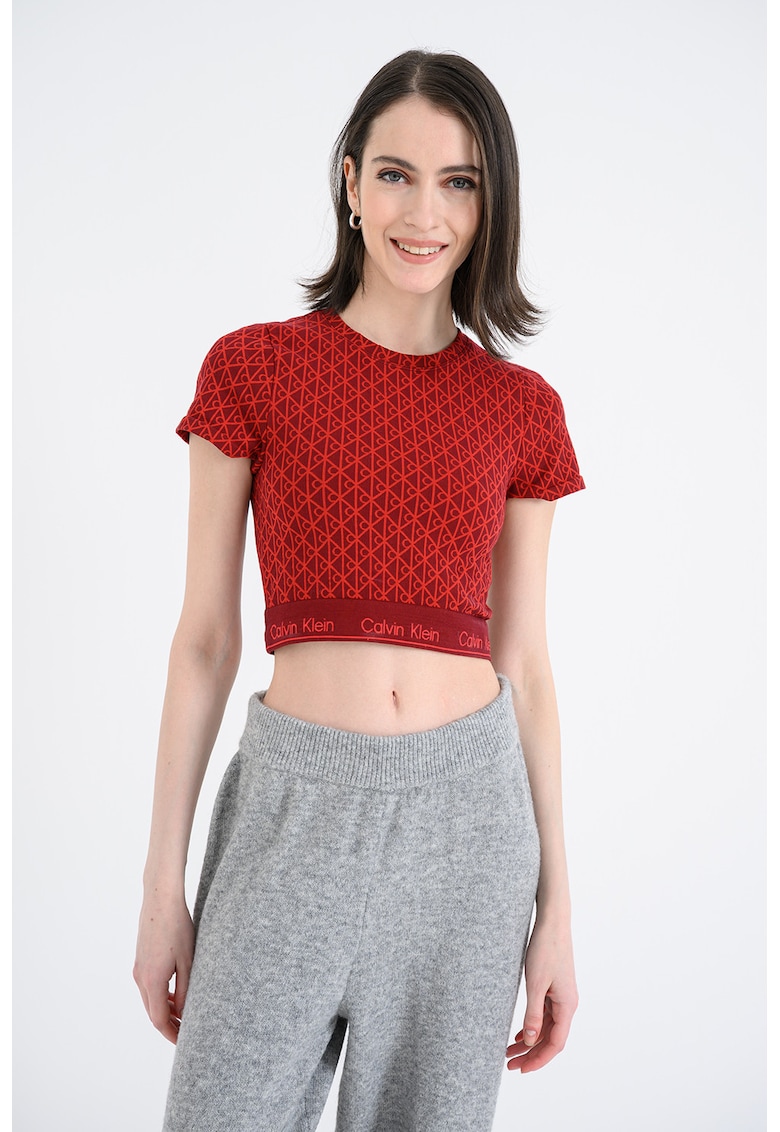 Top crop cu imprimeu logo