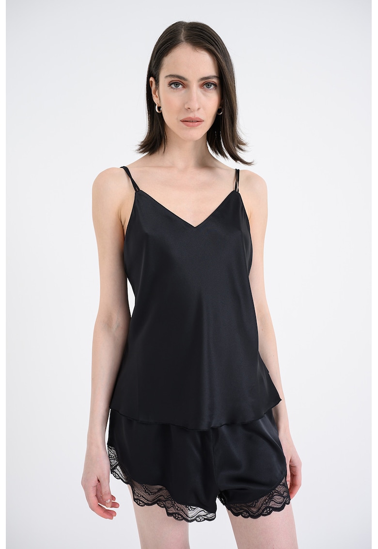 Pijama de satin cu dantela