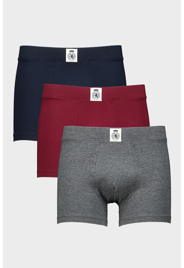 Set de boxeri din amestec de bumbac - 3 perechi - Visiniu/Albastru ultramarin/Gri inchis melange