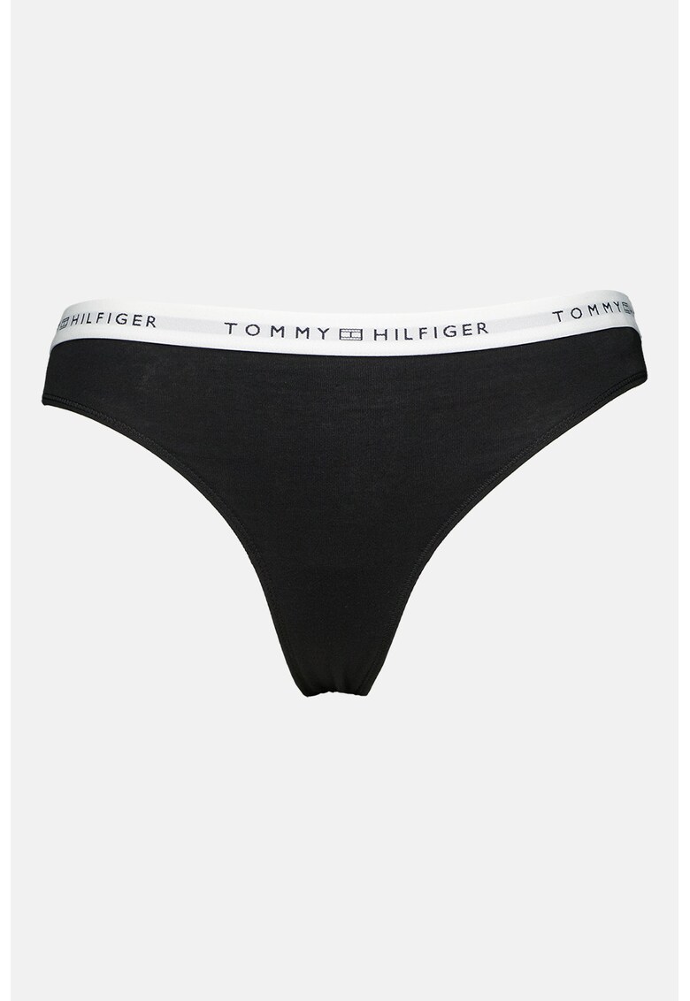 Chiloti tanga cu banda logo in talie - Negru