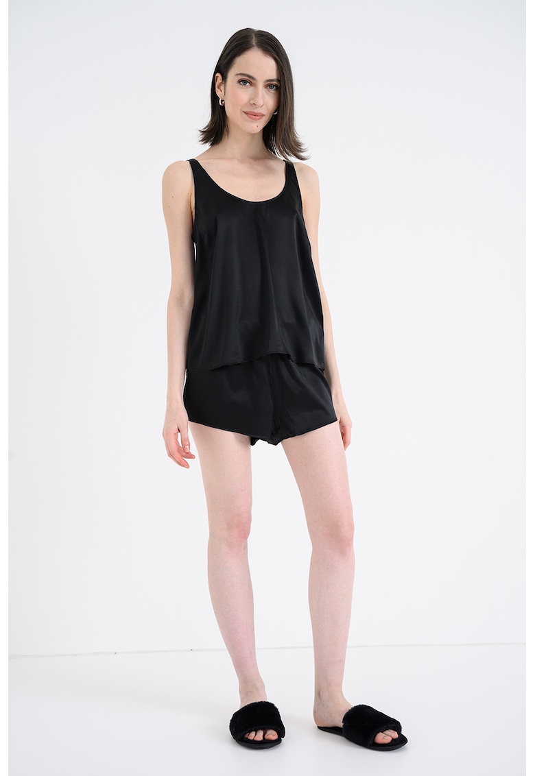 Pijama de matase cu model uni - Negru