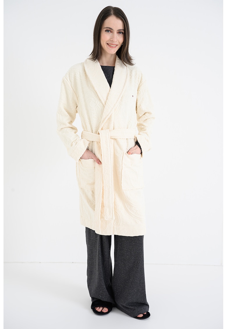 Halat de baie cu model uni si prindere cu cordon