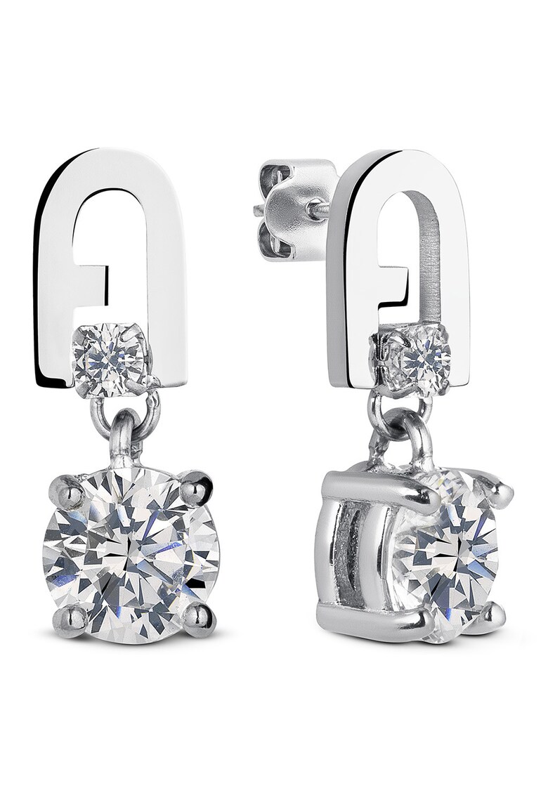 Cercei din otel inoxidabil decorati cu cristale - Argintiu