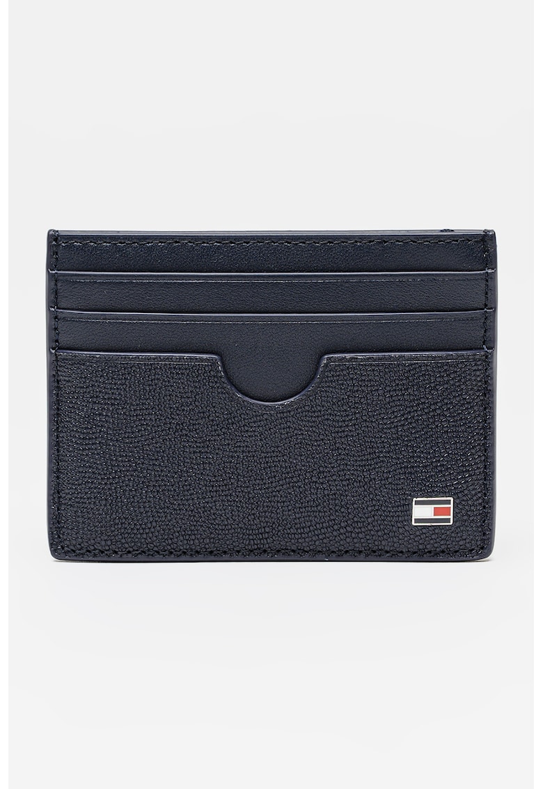 Portcart de piele cu logo - Bleumarin