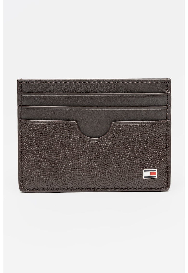 Portcart de piele cu logo - Maro inchis