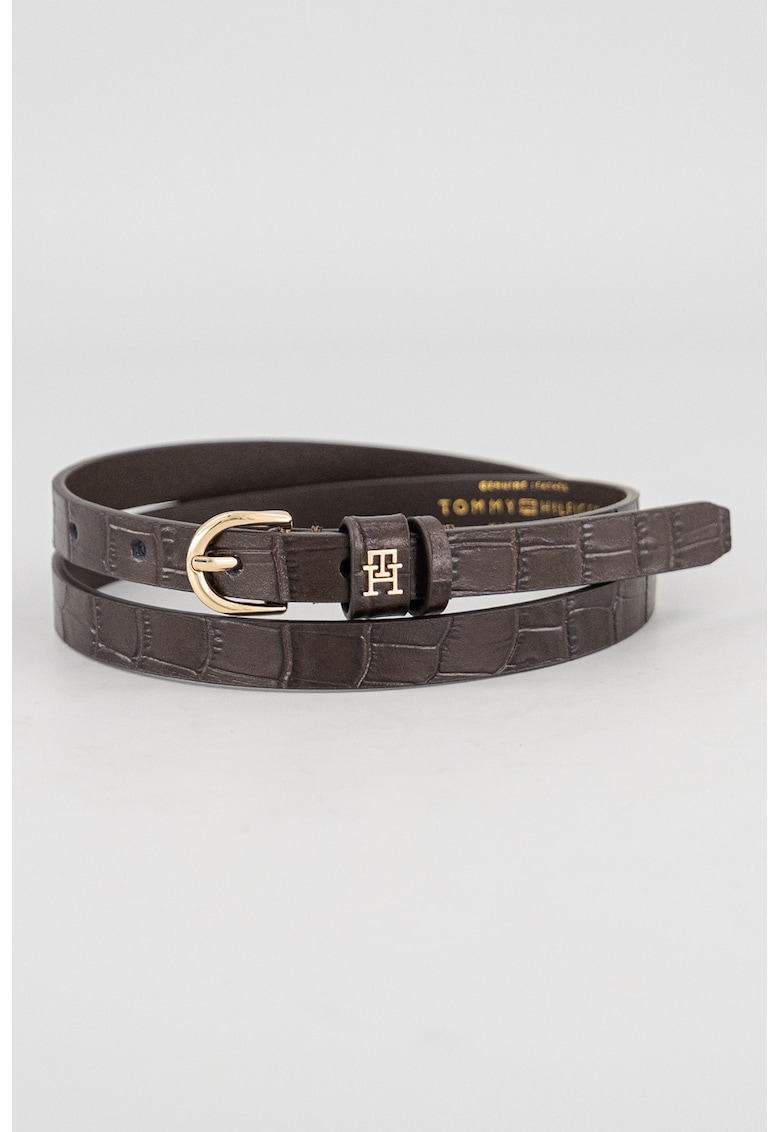 Curea ingusta din piele cu catarama rotunjita