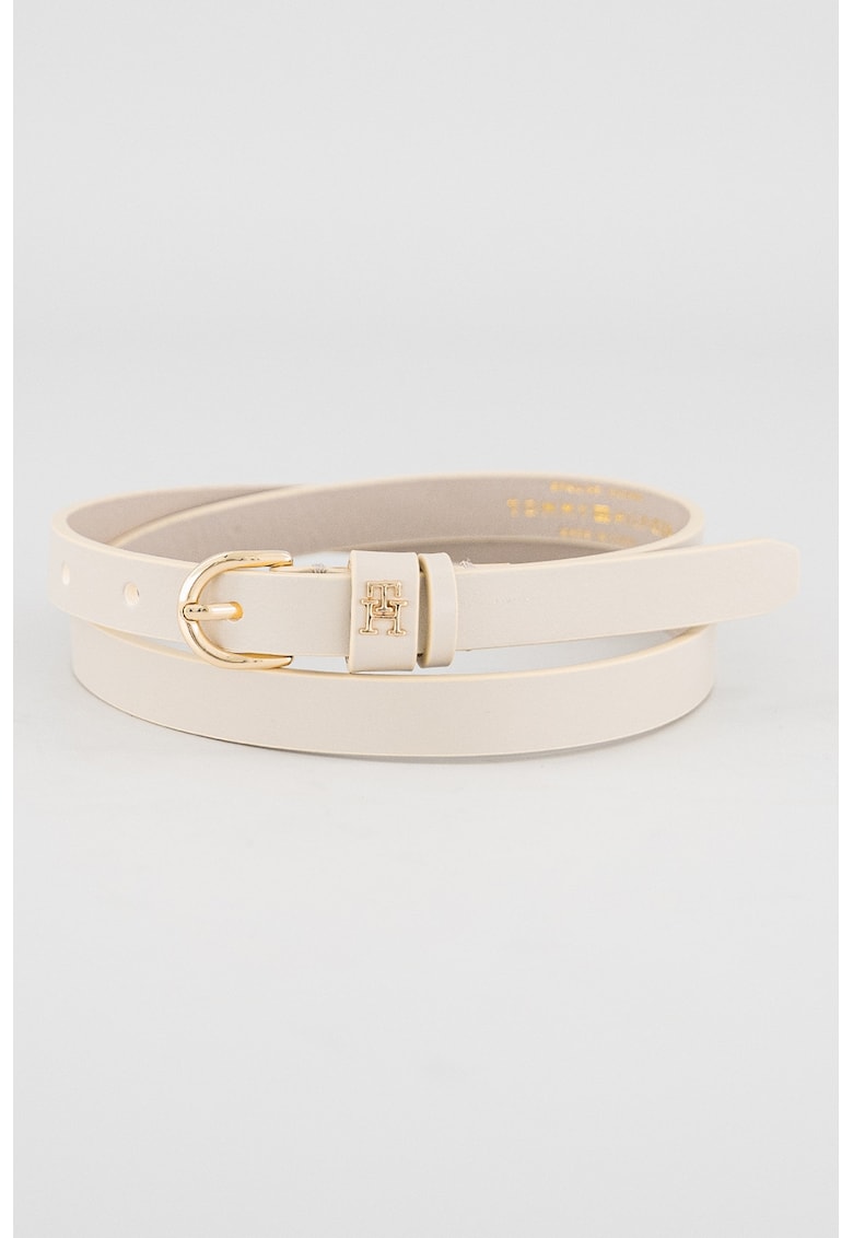 Curea ingusta din piele cu catarama rotunjita